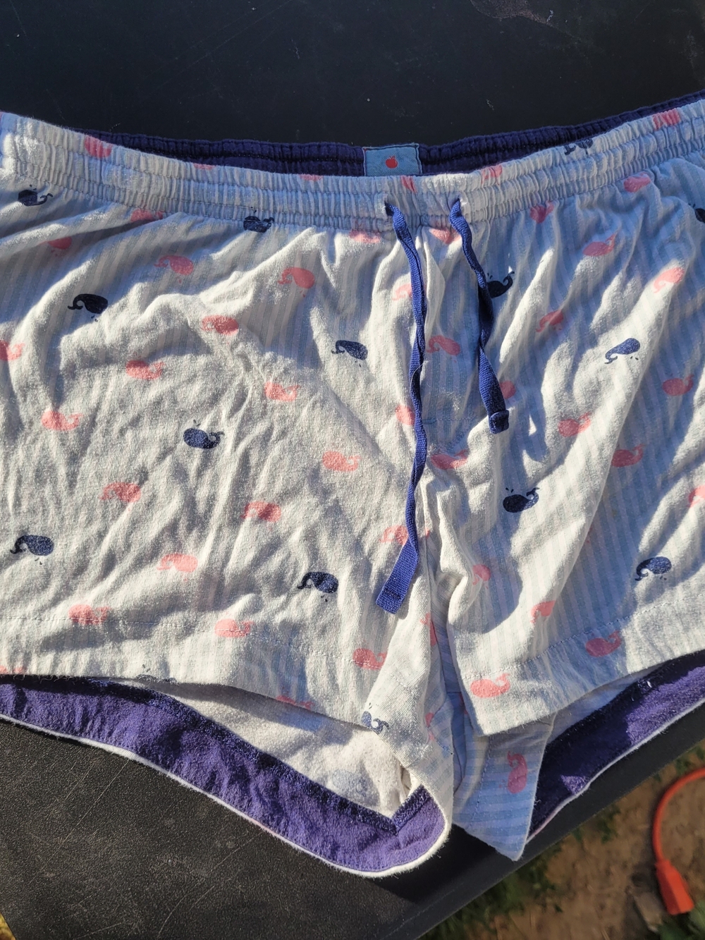 Jane and Bleecker White Pajama Shorts with Pink and Navy Whale Print